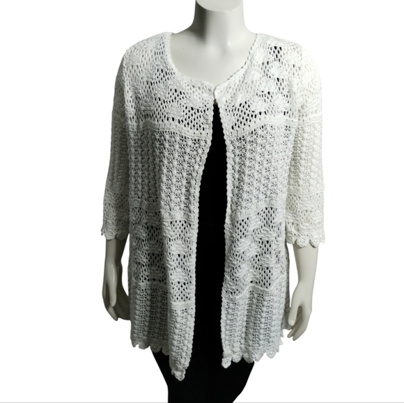 Chico's Sweaters - Chico's Women's XL Crochet Open Knit Cottagecore Romantic Grannycore Cardigan